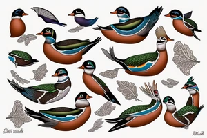 Wood ducks swimming tattoo idea