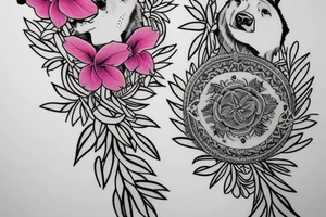 design a half sleeve with a bear king. Include colors pink and purple. Include pink lilies. tattoo idea
