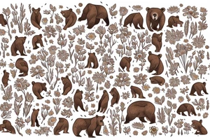 Brown bear in field of wild flowers in the mountains tattoo idea