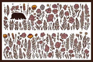 Brown bear in field of wild flowers in the mountains tattoo idea
