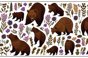 Brown bear in field of wild flowers in the mountains tattoo idea