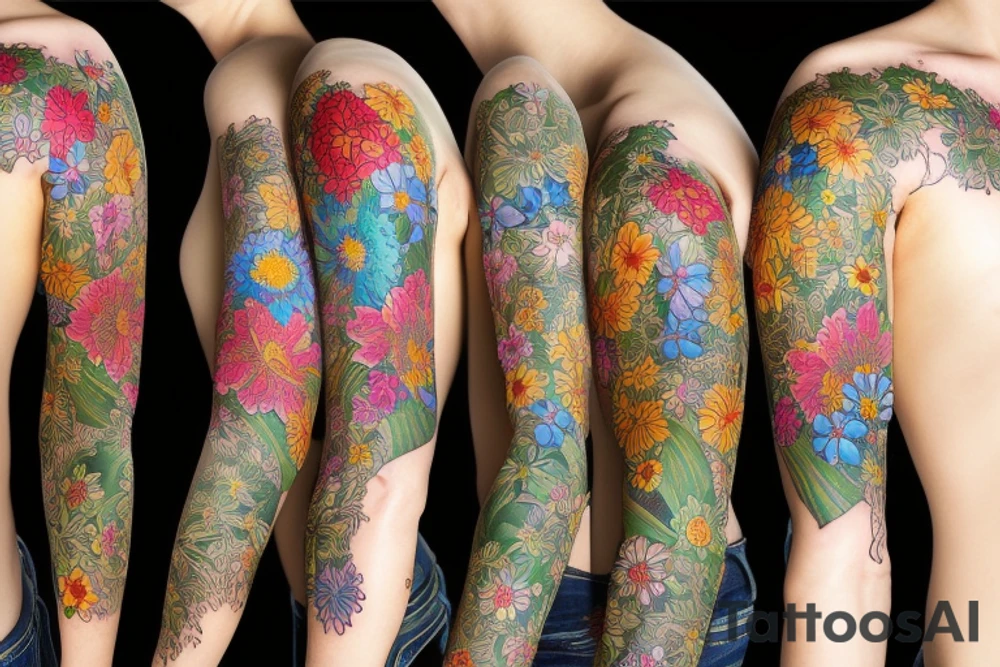 Full sleeve of wild flowers tattoo idea