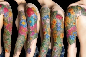 Full sleeve of wild flowers tattoo idea