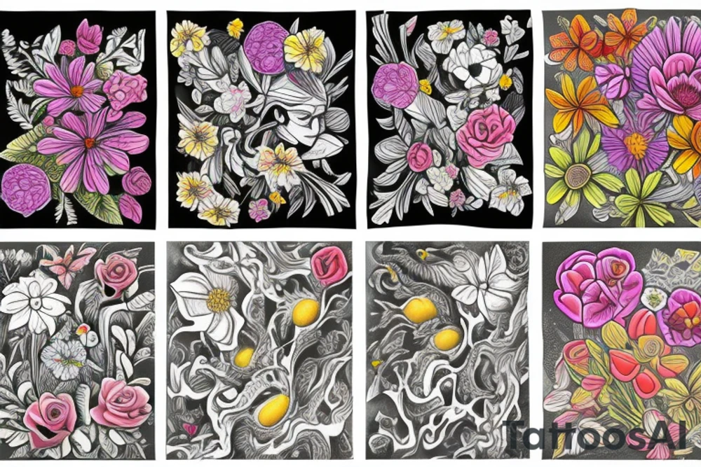 Full sleeve of wild flowers tattoo idea