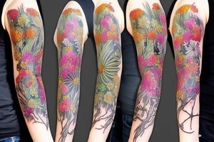 Full sleeve of wild flowers tattoo idea