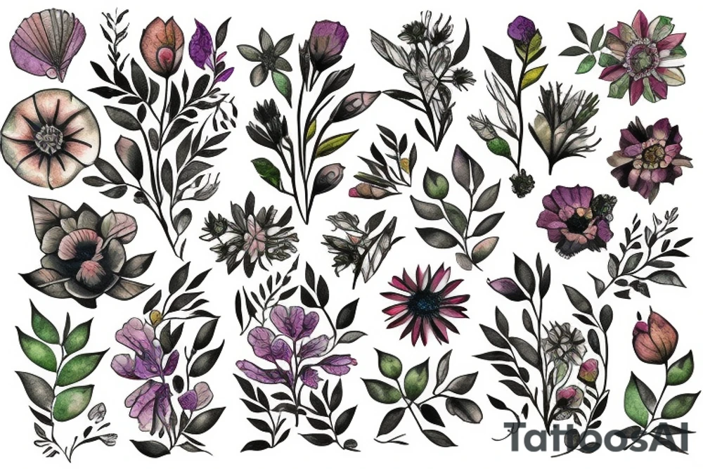 Full sleeve of wild flowers tattoo idea
