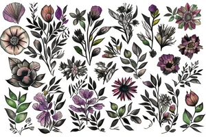 Full sleeve of wild flowers tattoo idea