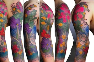 Full sleeve of wild flowers tattoo idea