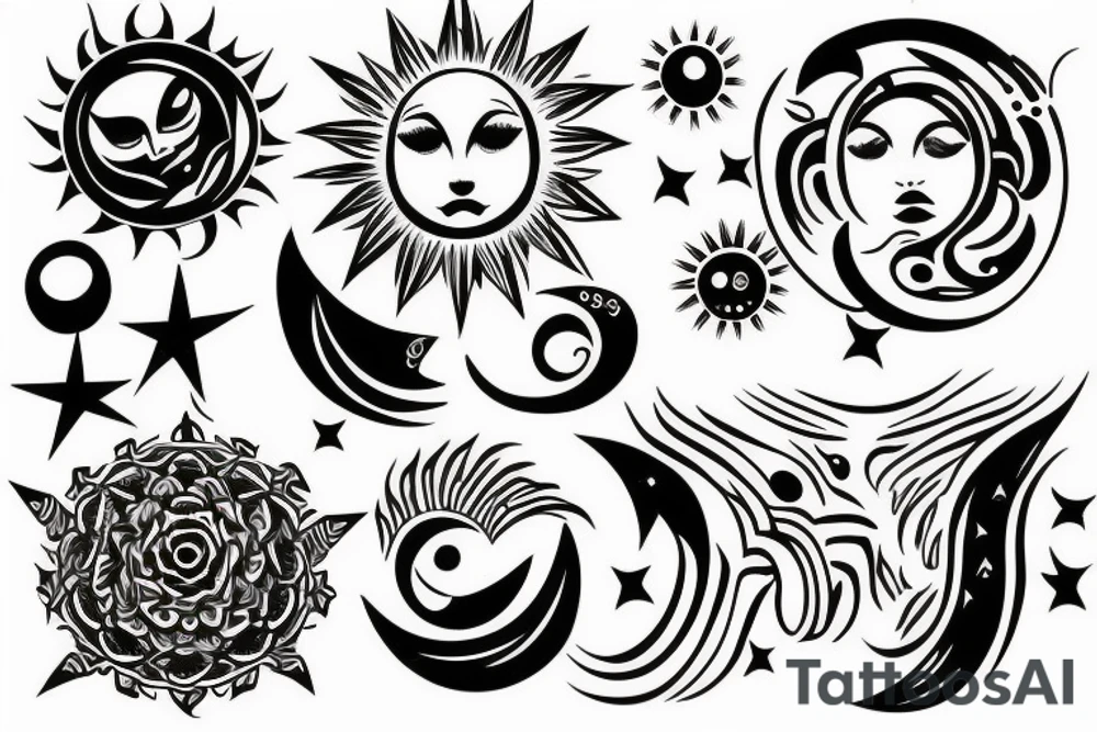 Sun and moon on shoulder tattoo idea