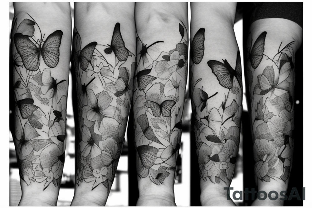 Flower and butterflies tattoo idea