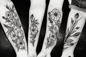 Poppy flowers and wildflowers and briar roses and pear flowers tattoo idea