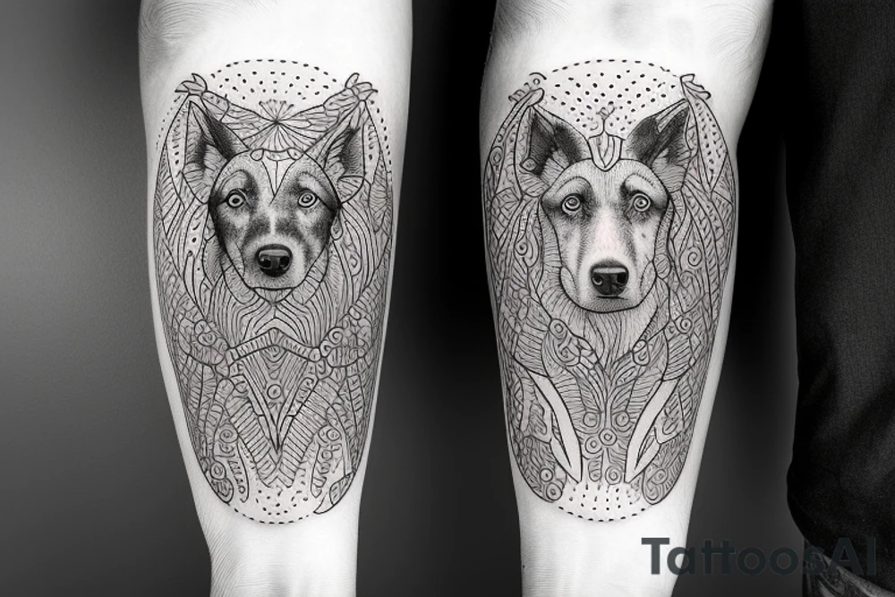 2 shepherd dogs with text "What is the most important step a man can take" in english tattoo idea