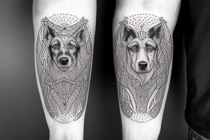 2 shepherd dogs with text "What is the most important step a man can take" in english tattoo idea