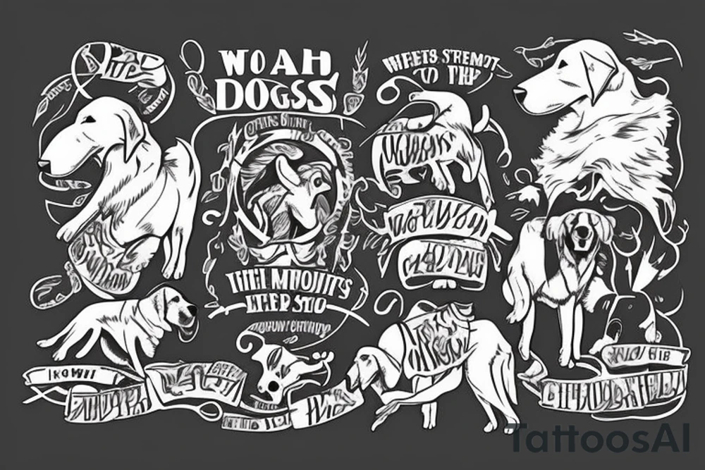 2 shepherd dogs with text "What is the most important step a man can take" in english tattoo idea