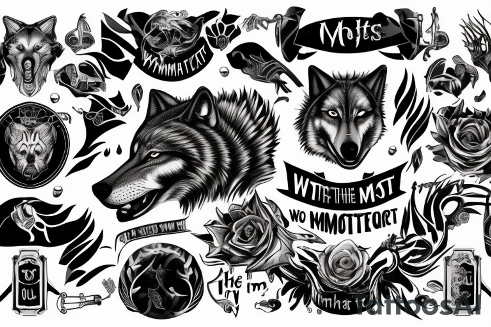 wolf image with text "What is the most important step a man can take" in english tattoo idea