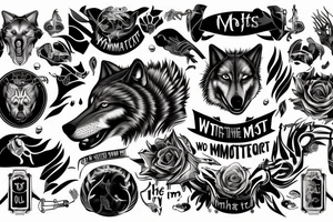 wolf image with text "What is the most important step a man can take" in english tattoo idea