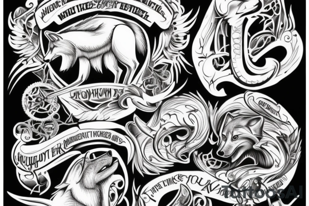wolf image with text "What is the most important step a man can take" in english tattoo idea