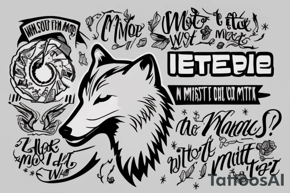 wolf image with text "What is the most important step a man can take" in english tattoo idea