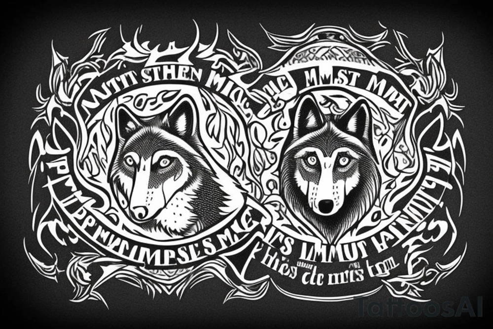 wolf image with text "What is the most important step a man can take" in english tattoo idea