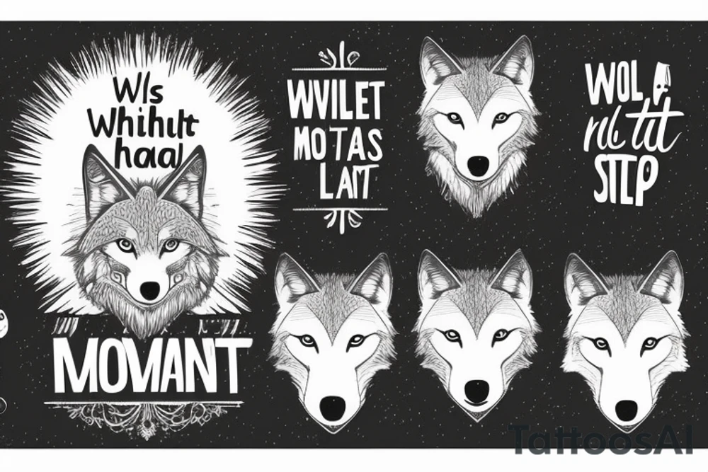 wolf image with text "What is the most important step a man can take" in english tattoo idea