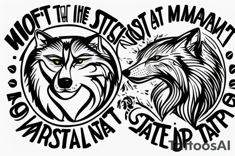 wolf image with text "What is the most important step a man can take" in english tattoo idea