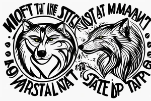 wolf image with text "What is the most important step a man can take" in english tattoo idea