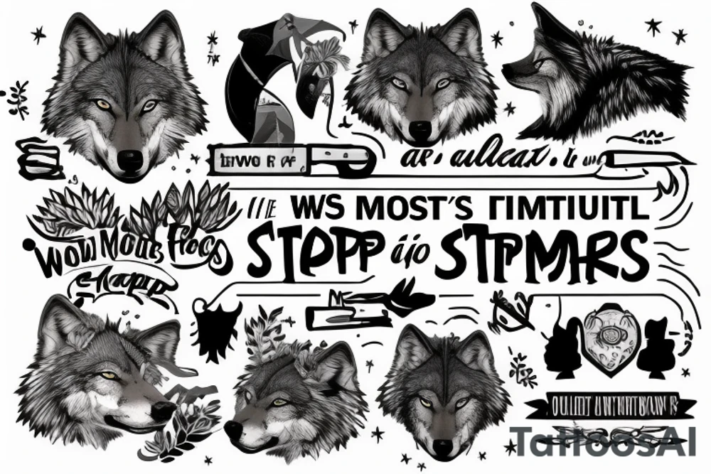 wolf image with text "What is the most important step a man can take" in english tattoo idea