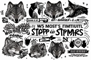 wolf image with text "What is the most important step a man can take" in english tattoo idea