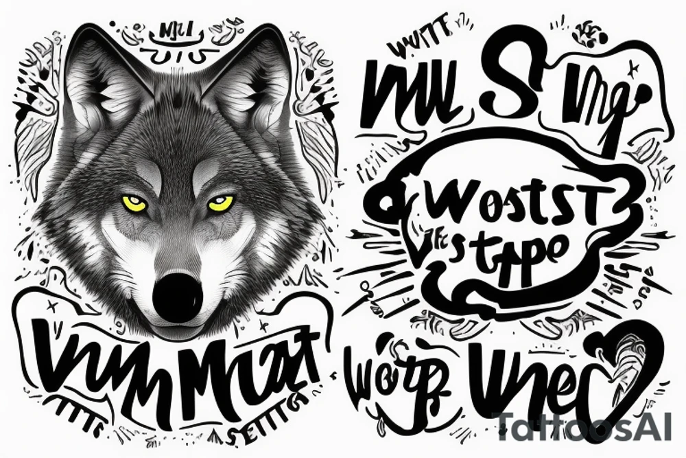 wolf image with text "What is the most important step a man can take" in english tattoo idea