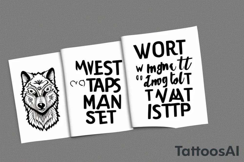 wolf image with text "What is the most important step a man can take" in english tattoo idea