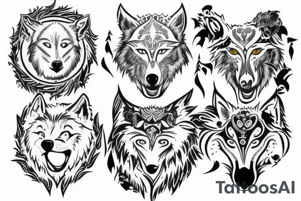 two circling wolves tattoo idea
