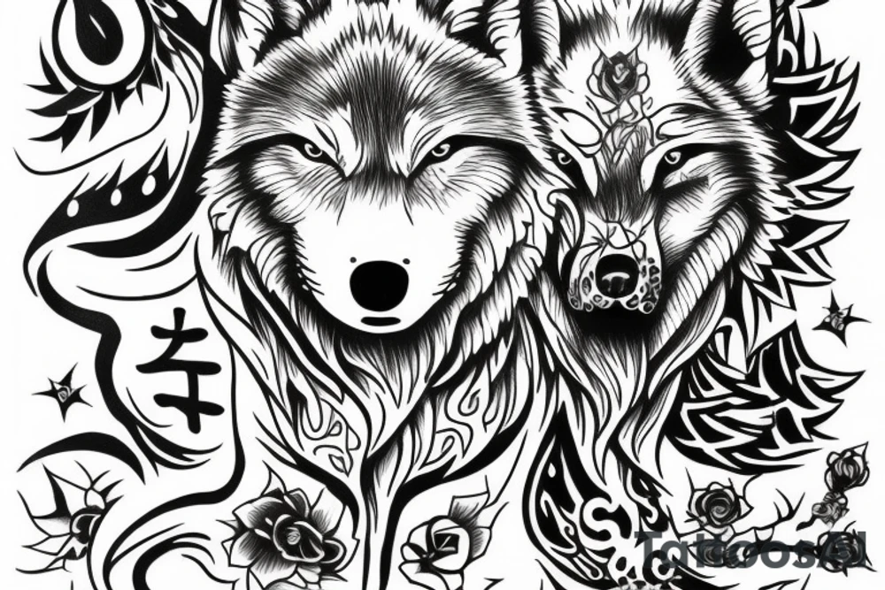 two wolves circling each other tattoo idea