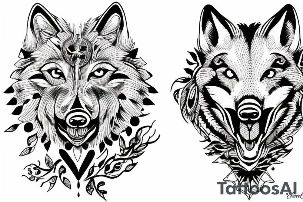 two wolves circling each other tattoo idea