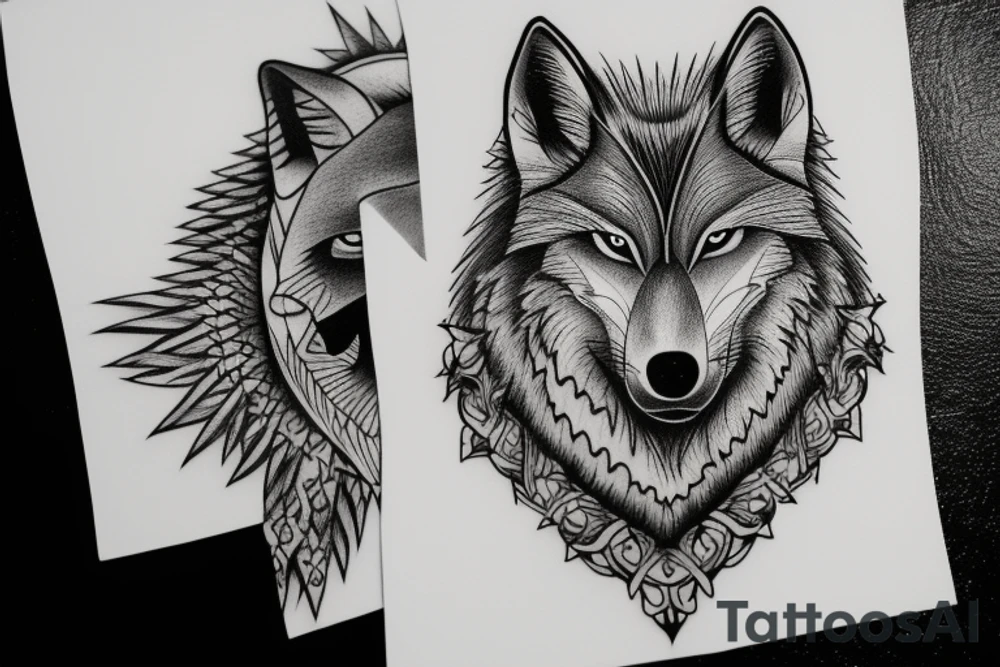 a wolf with 2 faces tattoo idea
