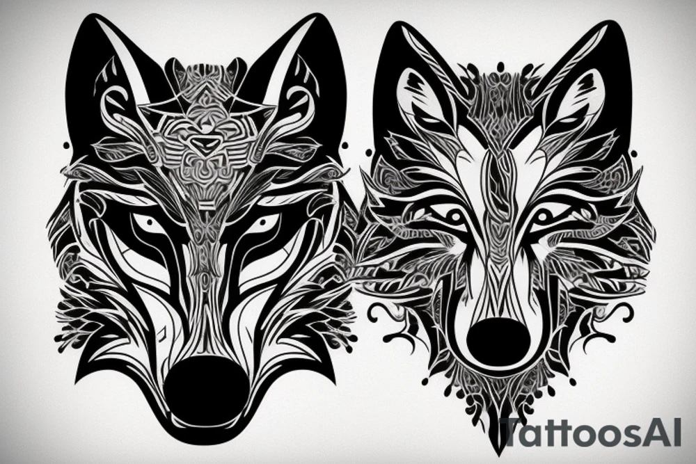 a wolf with 2 faces tattoo idea