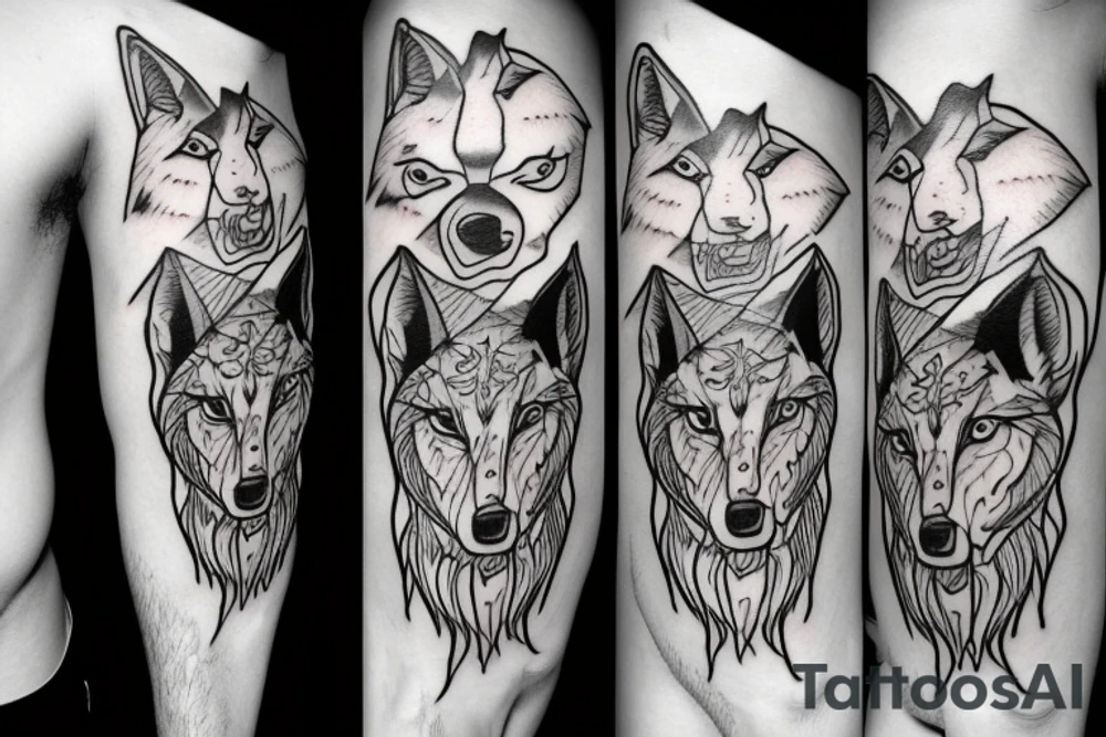 a wolf with 2 faces tattoo idea