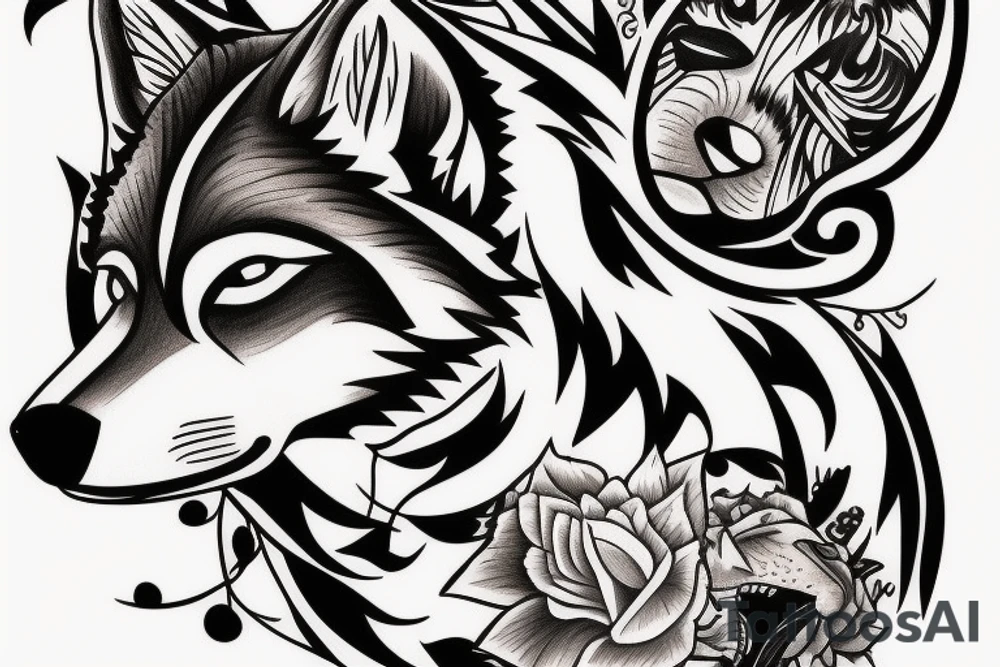 a wolf with 2 faces tattoo idea