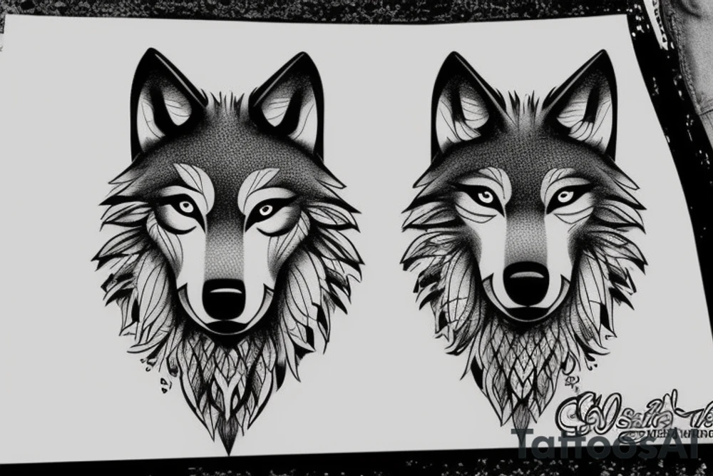 a wolf with 2 faces side profile tattoo idea