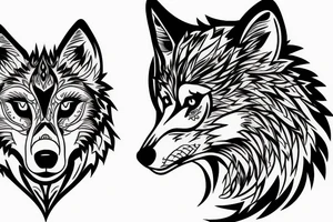 a wolf with 2 faces side profile tattoo idea