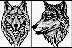 a wolf with 2 faces side profile tattoo idea