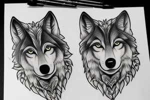 a wolf with 2 faces side profile tattoo idea