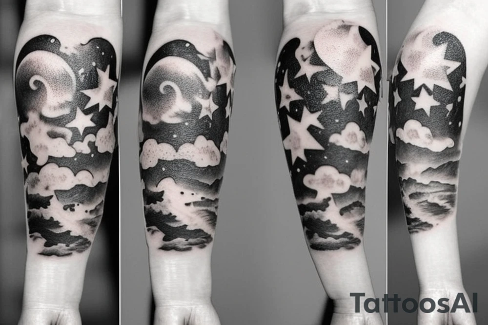 Quote with clouds and stars tattoo idea