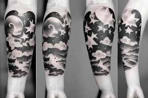 Quote with clouds and stars tattoo idea