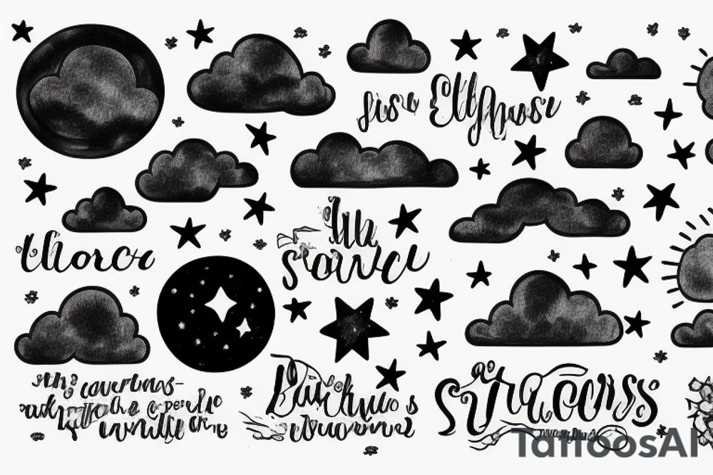 Quote with clouds and stars tattoo idea