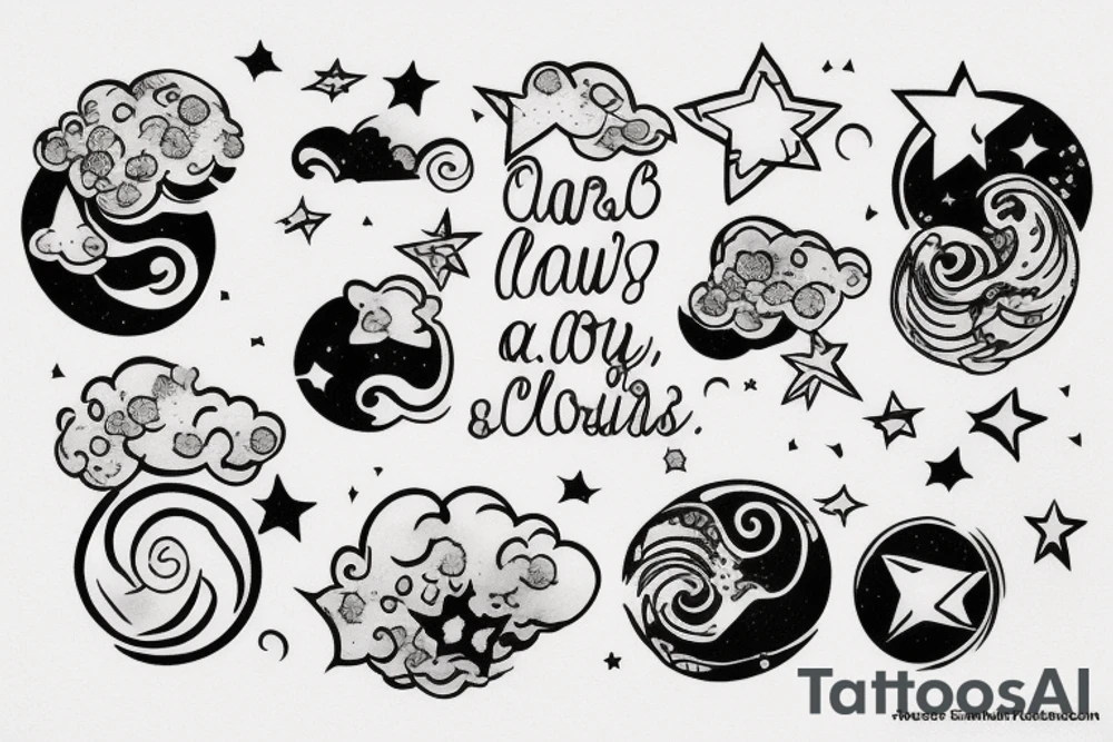 Quote with clouds and stars tattoo idea