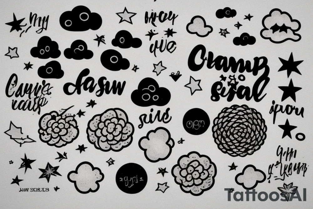 Quote with clouds and stars tattoo idea