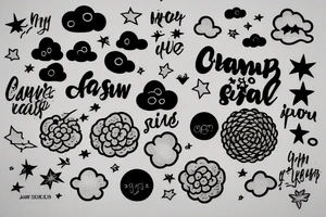 Quote with clouds and stars tattoo idea