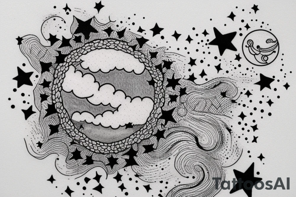 Quote with clouds and stars tattoo idea