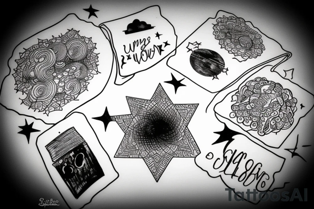 Quote with clouds and stars tattoo idea