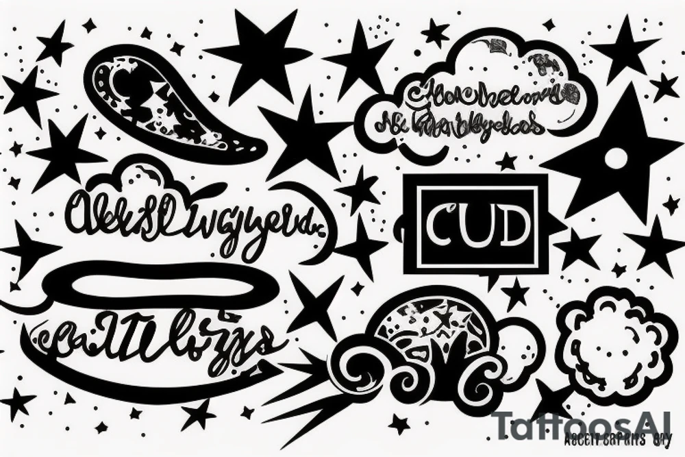 Quote with clouds and stars tattoo idea